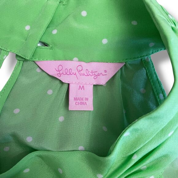Lilly Pulitzer Silk Polka Dot Halter Top Green Ruffle Hem Medium M - Picture 2 of 8